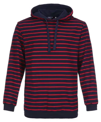 Produktbild von modAS Bretonisches Kapuzenshirt Pullover gestreift Uni – Streifenpullover Ringelpullover mit Kapuze aus Baumwolle in Blau/Rot Größe M