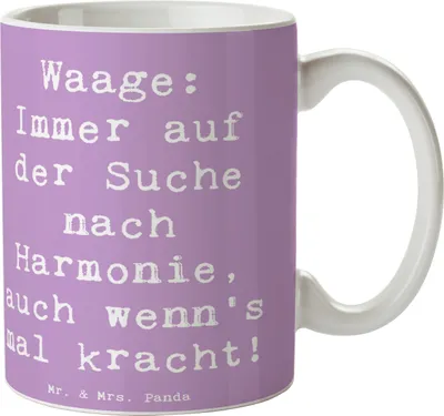 Produktbild von Mr. & Mrs. Panda Kaffeebecher Spruch Waagen Harmonie - Lavendeltraum - Geschenk, Geschenkideen, bedruckt, Horoskop, Ausgeglichenheit, Trinkbecher, Geschenke Sternzeichen