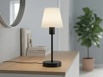Produktbild von Klassische Tischlampe Schwarz mit Touchfunktion & E14 Glasschirm Weiß, Höhe 32cm