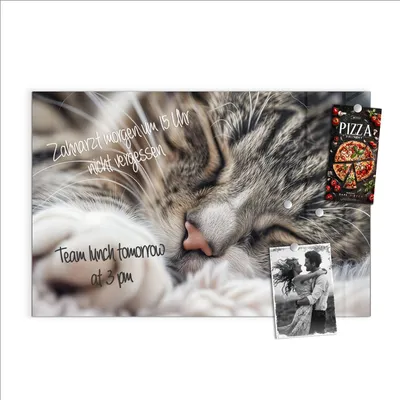 Produktbild von Magnettafel 90x60cm Pinnwand Whiteboard beschreibbar - Schlafende Katze