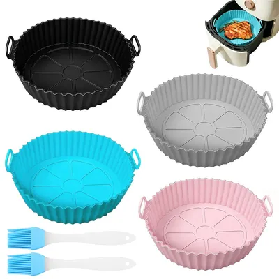 4 Silikonformen für Heißluftfritteuse, 20 cm, mit 2 Ölpinseln