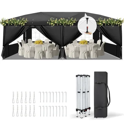 Produktbild von FCH Faltpavillon 3x6 m, mit 6 Seitenwänden, Partyzelt wasserabweisend UV-Schutz 50+, höhenverstellbarer Gartenpavillon, mit Tragetasche,Schwarz
