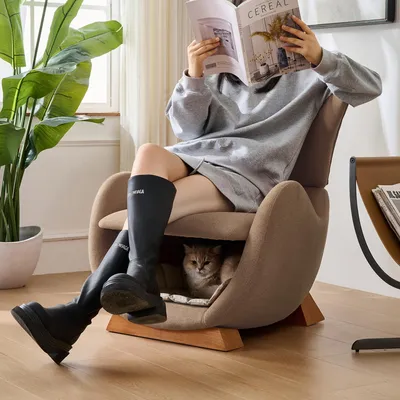 Produktbild von Merax klassische sessel, Loungesessel mit Haustierhöhle, Sessel im Walhai-Look, Katzenfreundlicher Fernsehsessel, Einzelsofa für Wohnzimmer, Braun