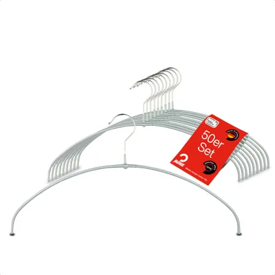 Produktbild von MAWA Light Kleiderbügel, 50er-Set, rutschfest, 40 cm, Silber, platzsparend