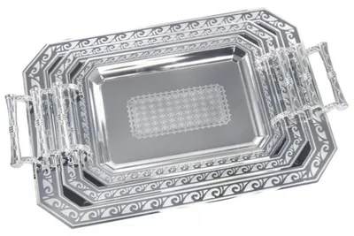 Image de Kinghoff, ensemble de 3 plateaux de service en acier, modèle KH4742