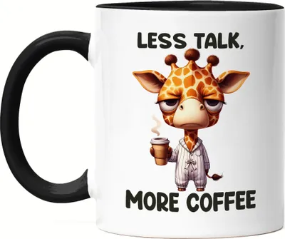 Produktbild von Less Talk More Coffee Lustige Giraffe Tasse Schwarz Kaffee Spruch Morgenmuffel Geschenkidee