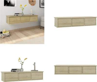 Produktbild von vidaXL Wand Schubladenregal Sonoma Eiche 88x26x18,5 cm Holzwerkstoff - Schubladenregal - Schubladenregale - Wandregal - Wandregale
