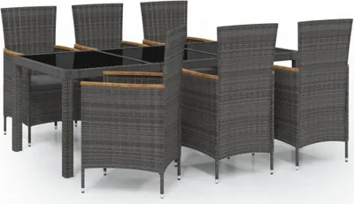 Produktbild von vidaXL 7-tlg. Garten-Essgruppe mit Auflagen Poly Rattan Schwarz & Grau