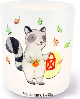 Produktbild von Mr. & Mrs. Panda Windlicht Glas Waschbär Laterne - Transparent - Geschenk, Kerzenhalter, Kerzenglas, Dekoration, Herbst, Trick Or Treat, Halloween Deko, Teelichthalter