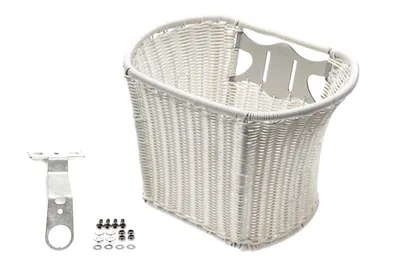 Produktbild von Fahrrad Korb Rattan Look vorn Einkaufskorb engmaschig mit Halter Weiß