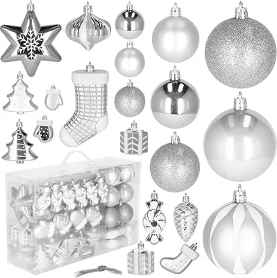 Immagine prodotto di Bubles di Natale Bubles dell'albero di Natale Bubles dell'albero di Natale 77 pezzi decorazione - argento