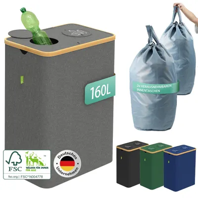 Image de Bac de rangement de 160 litres avec deux supports et en bambou  (gris)