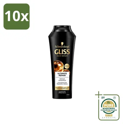 Imagen del producto de 10 champús Gliss Kur Ultimate Repair para cabello dañado, 250 ml - Pack ahorro - 10 unidades