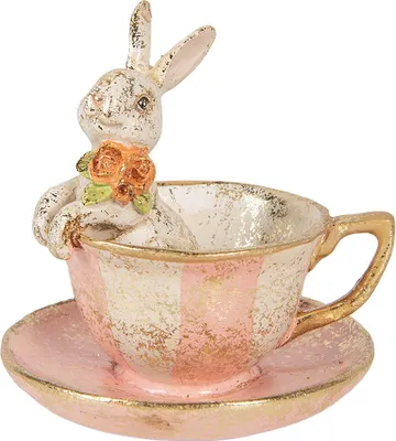 Image de Clayre & Eef Figurine de décoration Lapin Ø 12x12 cm Beige Plastique