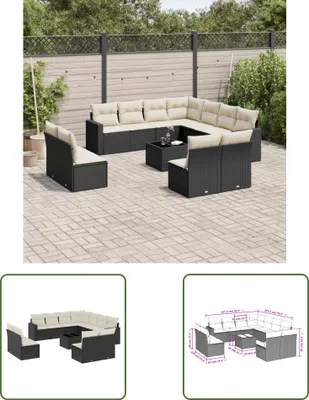 Produktbild von The Living Store 12-tlg. Garten-Sofagarnitur mit Kissen Schwarz Poly Rattan