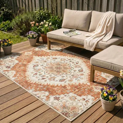 Image de Volero - Tapis ovale à poils longs - Santo Mandala Terracotta - 120x170 cm