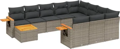 Produktbild von vidaXL 11-tlg. Garten-Sofagarnitur mit Kissen Grau Poly Rattan