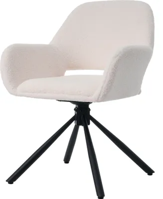 Produktbild von Flieks Essgruppe 5-tlg, erweiterbarer Esstisch mit Stauraum, 110-130x70x75 cm, Stuhl 360° Drehbar, 4 Polsterstühle mit Sherpabezug, weiß