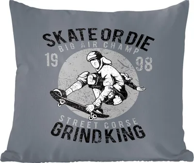Produktbild von MuchoWow® Zierkissen Sofakissen Wohnzimmer Dekokissen 50x50 cm Skateboard - Retro - Zeichnung - Komfort - Sofakissen