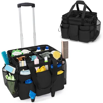 Reinigungscaddy mit Trolley, 39,6x29,2x33 cm, 600D-Nylon, Schwarz