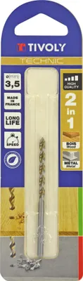 Image de Foret 2 en 1 HSS Bois/Métaux Pointe en croix Goujures 3,5X70MM - TIVOLY - 10804420350