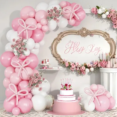 Ballonschlange 93-tlg. rosa-weiß für Geburtstag Babyparty Hochzeit