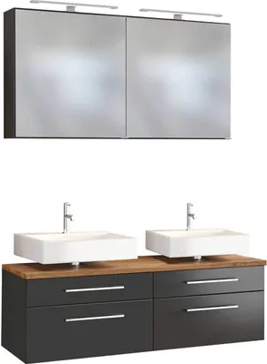 Produktbild von Doppel-Waschplatz 120 cm Set inkl. LED-Spiegelschrank TAREE-03 in matt grau