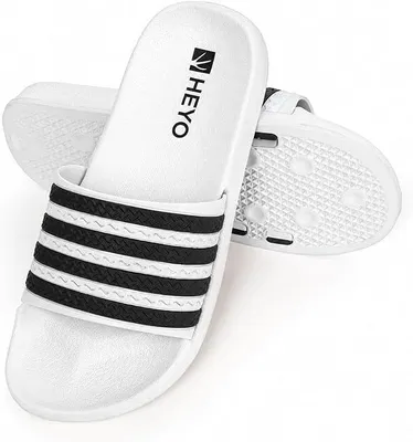 Produktbild von HEYO Badeschuhe für Damen Herren leichte Eva Badelatschen Hausschuhe Gestreifte Pantoletten für Schwimmbad Strand Weiß-Schwarz 38