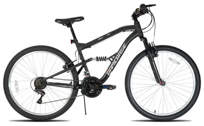 Obrázek produktu pro Pánské horské kolo - MTB - velikost kol 66 cm - 18 rychlostí - plná odpružená vidlice - V-brzdy a kotoučové brzdy - černá barva