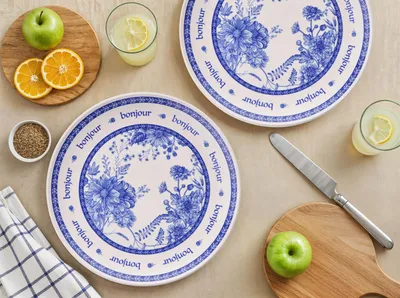 Image de Hermia Concept, ensemble de plats de service de haute qualité (6 pièces) en céramique à 100 %, bleu et blanc