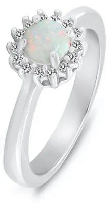 Produktbild von Silberring mit weiß em synthetischem Opal und Zirkonen RI110W - Ring: 52 mm