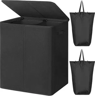 Produktbild von Famanu Wäschekorb mit Doppelkompartimenten und abnehmbaren Taschen - Praktisch und geräumig