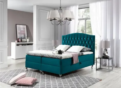 Produktbild von Elegantes Bett 140x200 PEGGY – blaugrün + Gratis-Topper