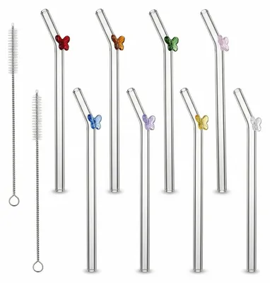 Glastrinkhalme 8er-Set mit Schleifenmuster, 20 cm, wiederverwendbar