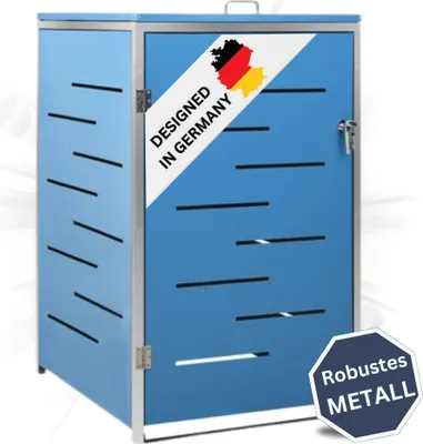 Produktbild von DELUKE® 1er Mülltonnenbox JAGU Edelstahl | Blau | 115x69x77,5cm | Mülltonnenverkleidung für 1 Tonne 240L Müllbox aus Metall Mülltonnenschutz Mülltonnendach