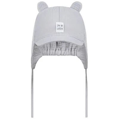 Produktbild von Bindemütze Schirmmütze Sommermütze Baby Junge Musselin, Grau, Gr. 38/40