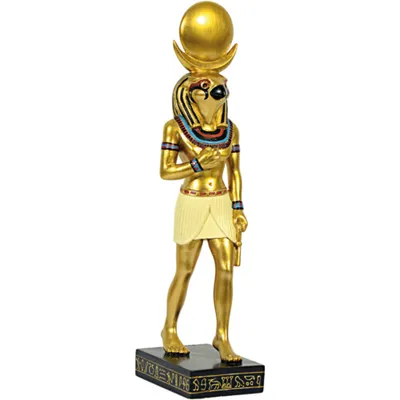 Produktbild von Ägyptischer Gott Horus mit Sonnenscheibe stehend goldfarbend 21cm