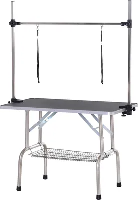 Produktbild von Trimmtisch Tierpflegetisch Schertisch Pflegetisch Mit Unterkorb Für Hunde Höhenverstellbar Klappbar Edelstahl Metall Schwarz 107 X 60 X 170 Cm