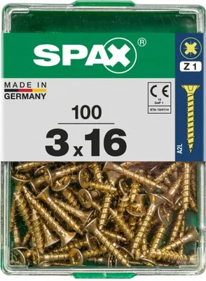 Produktbild von SPAX 4081020300162, Schraube, Stahl, Zink, Holz, Flachkopf, Pozidriv, Gelb