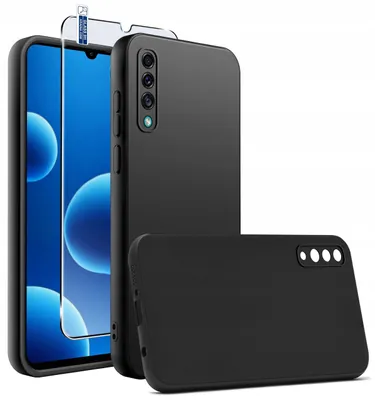 Obrázek produktu pro Černé, tenké silikonové pouzdro pro telefony Samsung A50 | A30S + tvrzené sklo 9H