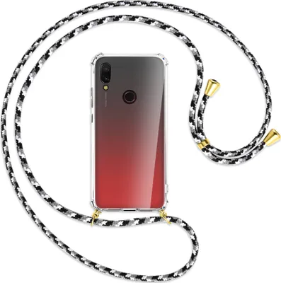 Produktbild von Handykette Backcover-Schutzhülle mit Band (Metall goldfarben) für Xiaomi Redmi 7 - schwarz/grau/weiß