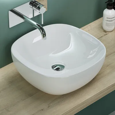 Produktbild von Mai & Mai Waschbecken Aufsatzwaschbecken Waschschale Waschbecken aus Keramik Weiß mit Nano-Beschichtung/Lotus-Effekt BTH: 40,5x40,5x14cm Brüssel104