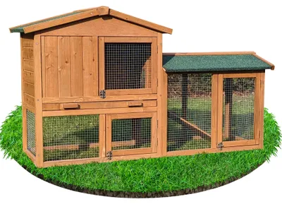 Produktbild von NYVI Hasenstall mit Auslauf - XXL Kleintierstall mit Gehege - Kunststoffschublade - Einfach zu Reinigen - Einfache Montage - Outdoor Kaninchenstall 146x86x52cm Naturbraun