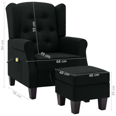Produktbild von vidaXL Massagesessel mit Hocker Schwarz Stoff