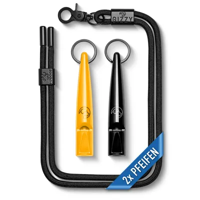 Produktbild von GIZZY® 2x Hundepfeife lauter & weitreichender Pfeifton I Erziehungshilfen für Hunde I Zum Hundetraining u. als Hundepfeife Rückruf inkl. Band