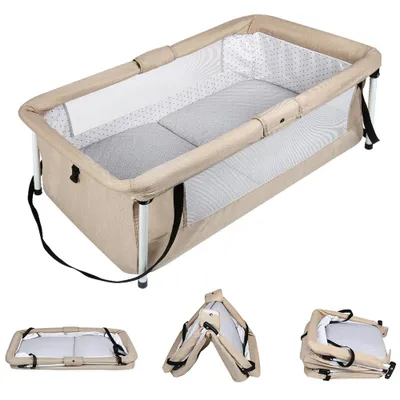 Produktbild von Faltbares Baby Reisebett Babybett Beistellbett inkl. Matratze-Geeignet für Babys Portable Reisebettzelt 90x50x35cm Beige