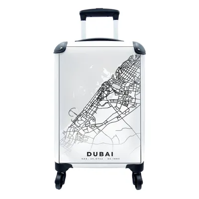 Produktbild von MuchoWow® Koffer Handgepäck Trolley Rollkoffer Kleine Reisekoffer mit 4 Rollen - Dubai - Karte - Stadtplan - Schwarz und weiß - Cabin Size < 55x40x23 cm & 55x40x20 cm - Fotokoffer - Kabinenkoffer - Boardgepäck - Reise-Box - Reisekoffer - Reisegepäck - Koffer mit Bild - Trolley für Kinder