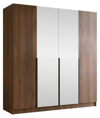 Produktbild von MIRJAN24 Kleiderschrank Santi II, Schlafzimmer, Drehtürenschrank, mit Kleiderstange, Modern, Garderobenschrank, Metallgriffe (Farbe: Nuss Warmia + Schwarz)