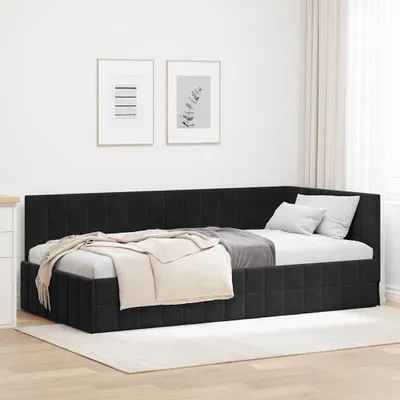 Produktbild von Möbel Eckbettgestell mit Kopfteil Schwarz 100 cm x 200 cm Samt - Klassische Betten &47390