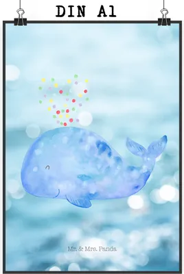 Produktbild von Mr. & Mrs. Panda Bild Wal Konfetti DIN A1 - Oceanblue - Geschenk, Wandschmuck, Plakat, Geburtstag, kunstdruck poster, Trennung, Neustart, Meer, Wale, wanddeko, drucke